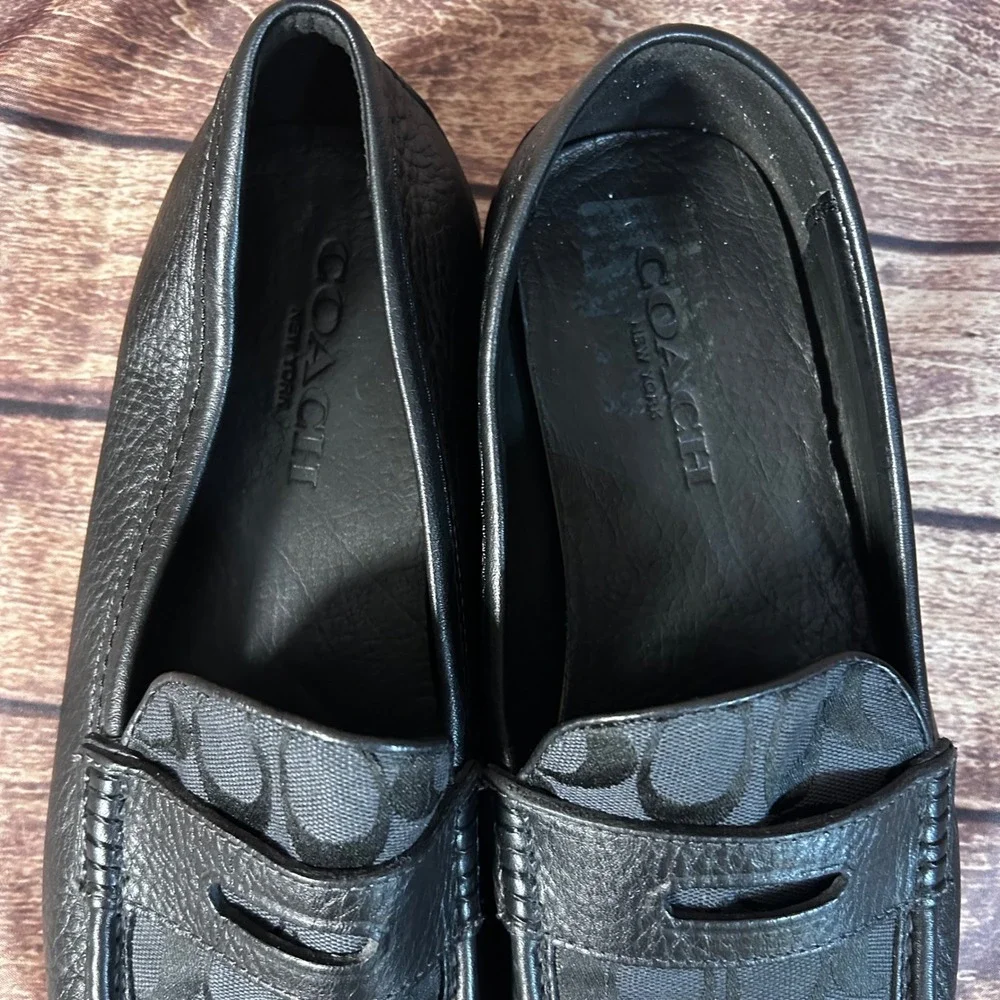 Coach Jarad Mens Black Leather Signature Driving Penny Loafers Shoes 13D B0065